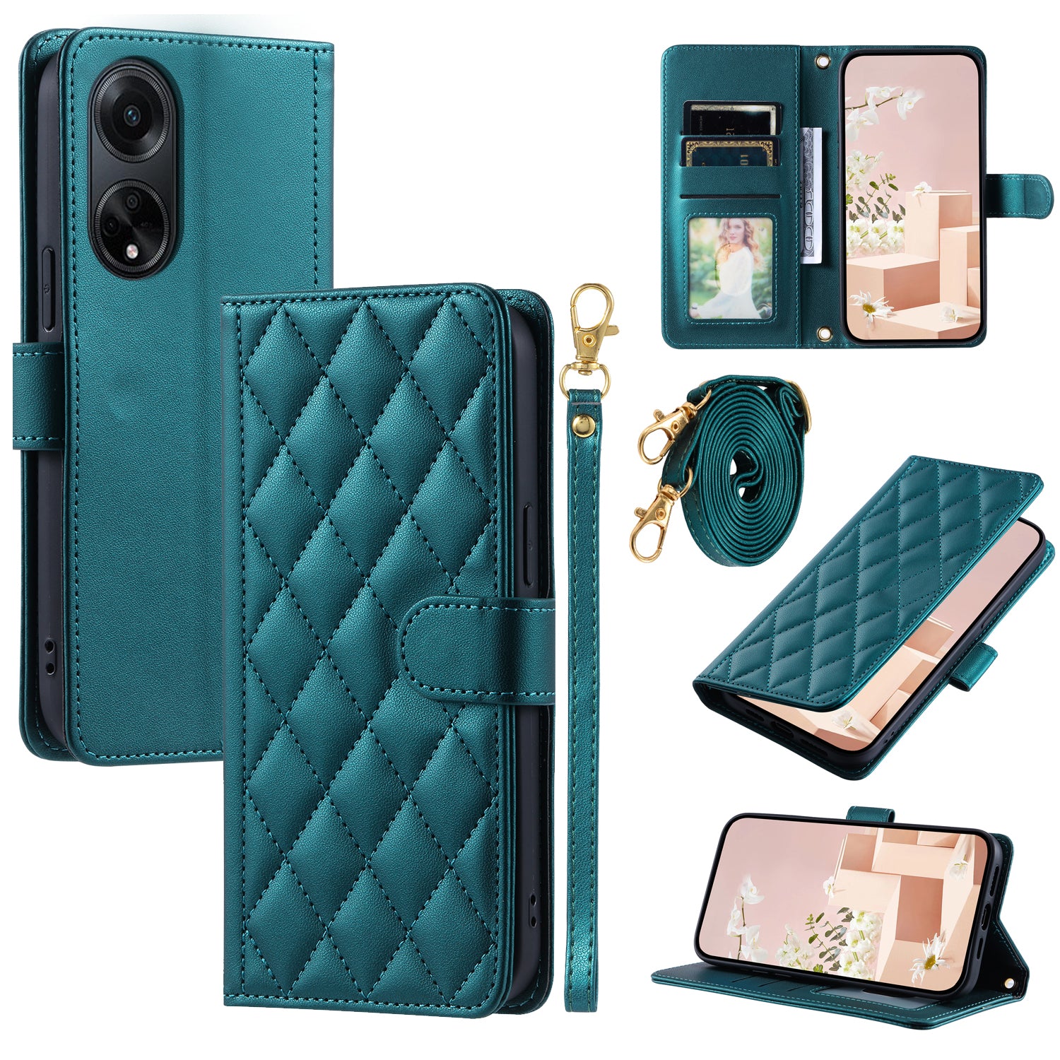 For Oppo A98 5G / A1 5G / F23 5G Case Rhombus Grid Phone Wallet Cover with Hand Strap For Oppo A98 5G / A1 5G / F23 5G Case Rhombus Grid Phone Wallet Cover with Hand Strap